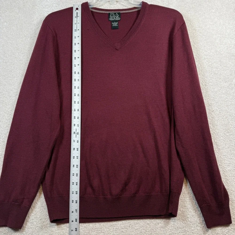 Jos. A. Bank V-Neck Sweater Mens Large‎ Burgundy 100% Merino Wool